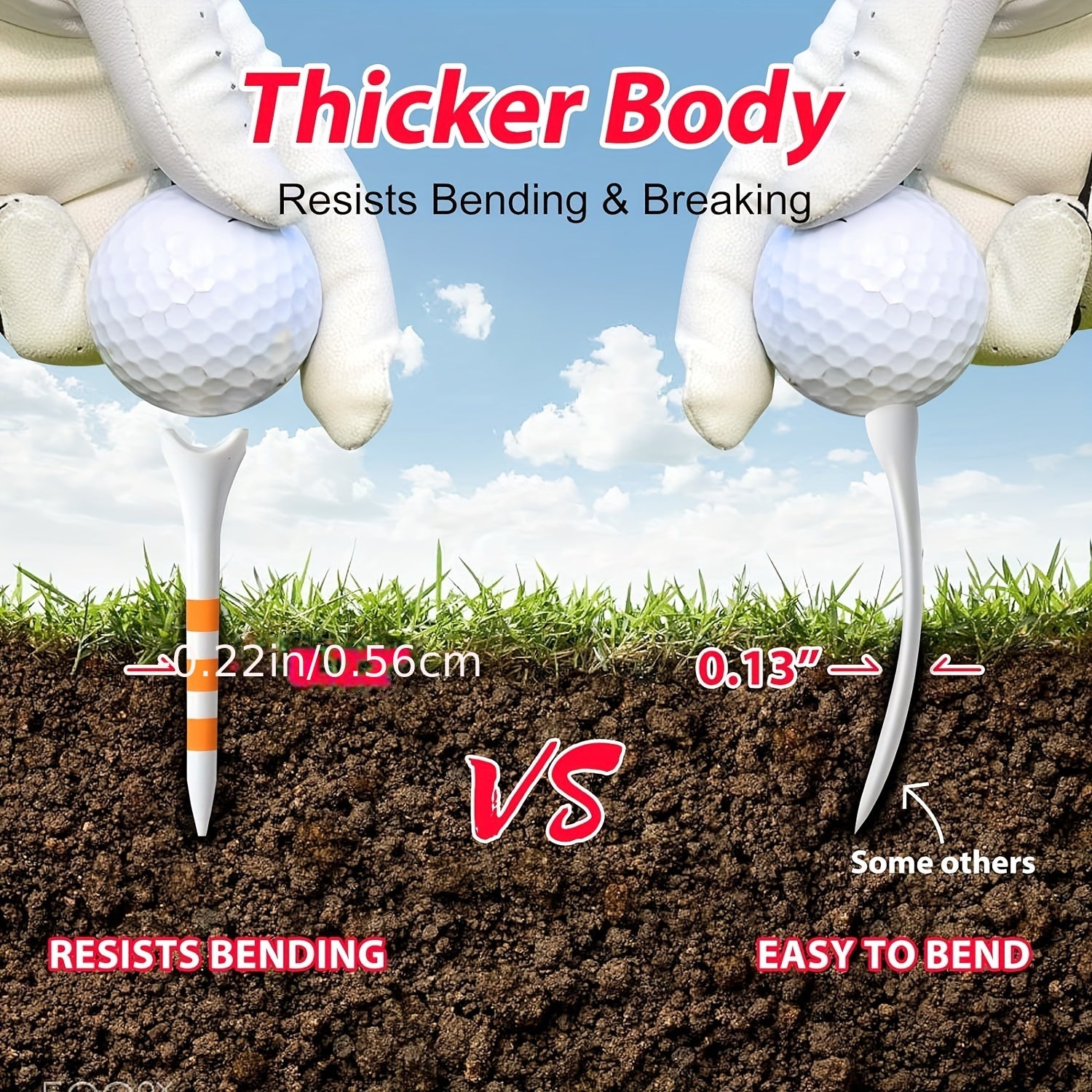 Extra Thick Plastic Golf Tees - 60/100pcs (2-3/4" /3-1/4") - Reduce Friction, Increase Distance & Ensure Consistency Golf Plastic Tees