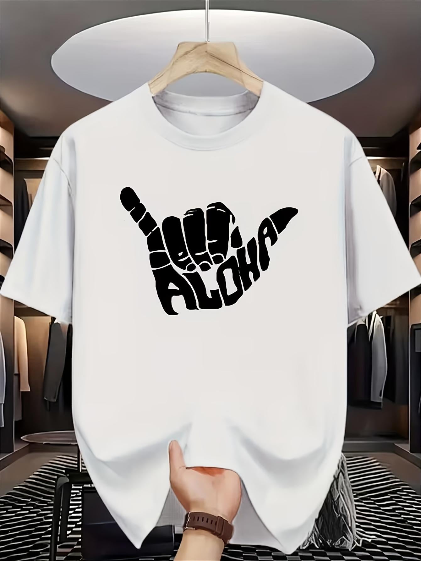 Aloha Gesture Printed Short Sleeved T-shirt a Laid Back Vacation Style Suitable for Beach Parties and Daily Wear