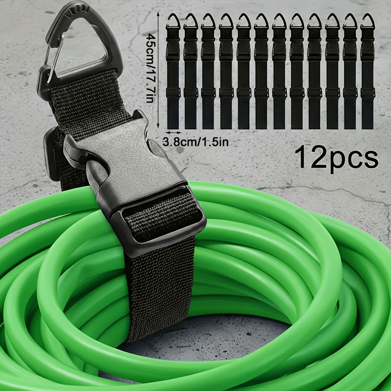 4pcs/12pcs Black Adjustable Extension Cord Organizers - Durable Three-Axis Buckle Cable Management Straps, Safe Storage Cable Ties, Suitable for Studio And Garage Organization, Creating a Tidy Workspace
