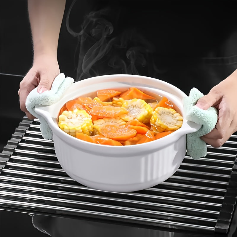 1pc, Deluxe Roll-Up Stainless Steel Dish Drying Rack - Space-Saving, Multifunctional, Over-The-Sink Design, Portable, Rollable, Anti-Rust, Easy to Clean, Kitchen Sink Organizer, Tool, and Mat - Perfect for Small Kitchens, Spacesaving Solution, Sleek Kitc