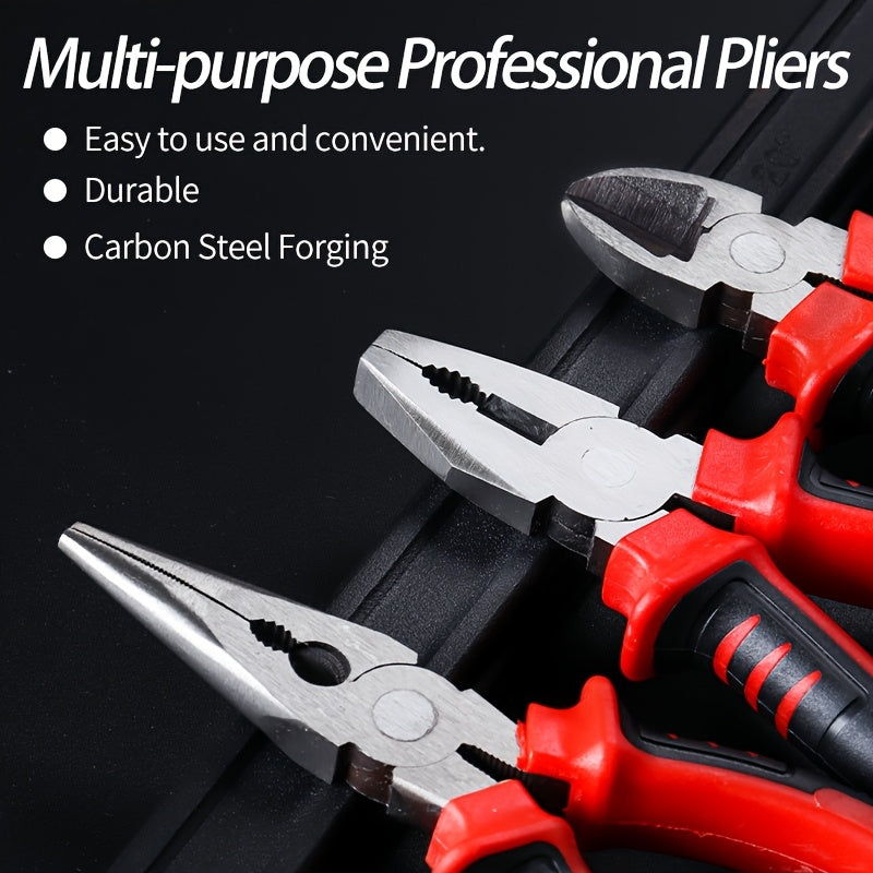A Set of Industrial-Grade Chrome Vanadium Steel Pliers - Multifunctional Electrician Tools with Diagonal Cutters and Needle-Nose Pliers, Iron Construction, Durable Wire Cutting and Screw Driving Functions