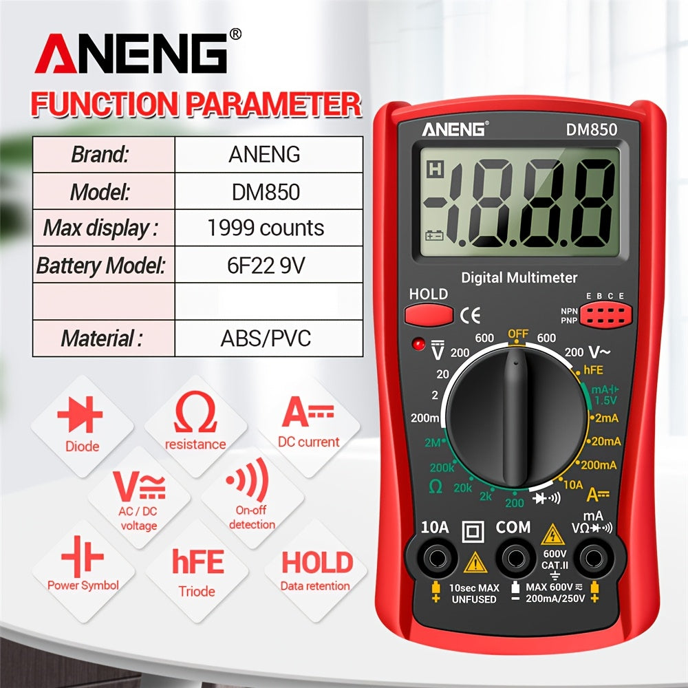 ANENG DM850 Electrical professional testing digital multimeter high-precision display small household automatic professional 1999 counting automatic AC/ DC voltage tester ohm current ammeter detector tools No battery
