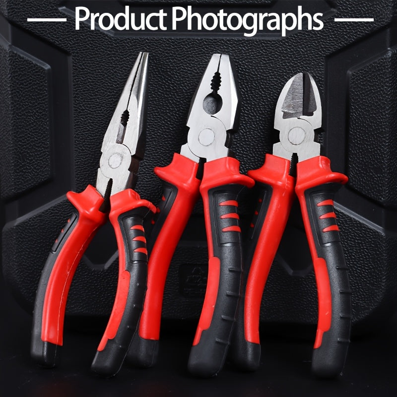A Set of Industrial-Grade Chrome Vanadium Steel Pliers - Multifunctional Electrician Tools with Diagonal Cutters and Needle-Nose Pliers, Iron Construction, Durable Wire Cutting and Screw Driving Functions