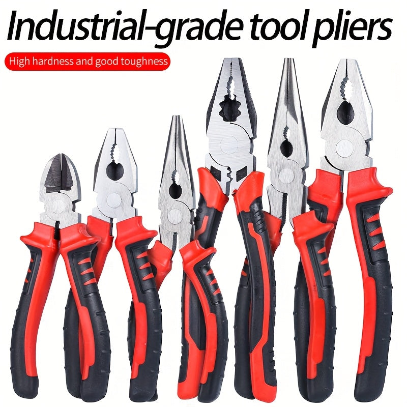 A Set of Industrial-Grade Chrome Vanadium Steel Pliers - Multifunctional Electrician Tools with Diagonal Cutters and Needle-Nose Pliers, Iron Construction, Durable Wire Cutting and Screw Driving Functions
