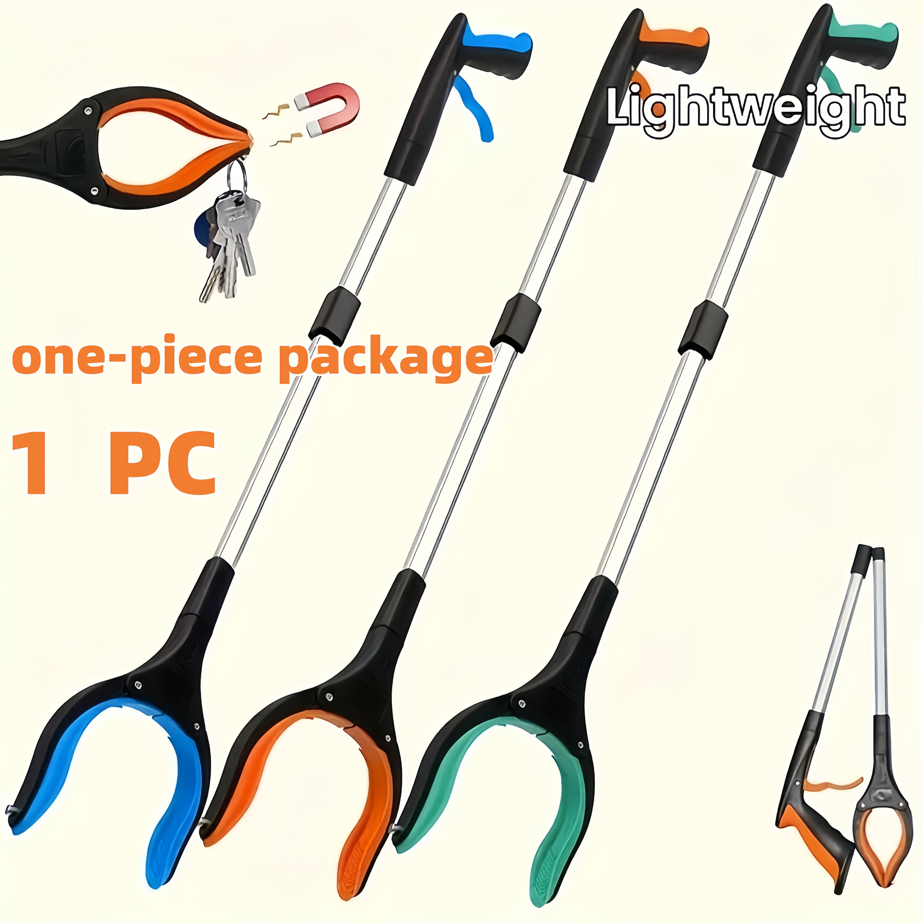 Folding Extra Long Grabber Reacher Tool with Rotating Jaw And Strong Magnetic, Great for Elderly And Disabled, Multifunctional Home Grabber for Picking Up Keys, Trash And Books, Household Gadgets Suitable for Outdoor And Hobby Use