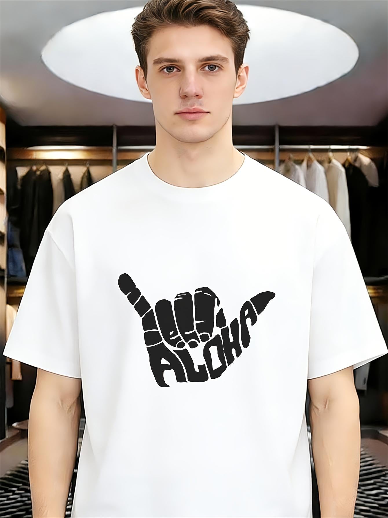 Aloha Gesture Printed Short Sleeved T-shirt a Laid Back Vacation Style Suitable for Beach Parties and Daily Wear